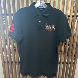 Ralph Lauren Vintage Black Polo with Multicolor Embroidered Polo Players